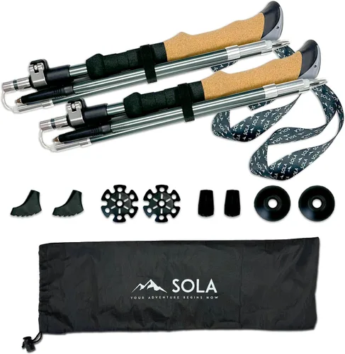 Miniatura 8 de SOLA - Bastones de senderismo ligeros y plegables, aleación de aluminio 7075 con agarres de corcho antisudor, ideal para caminar nórdico, senderismo