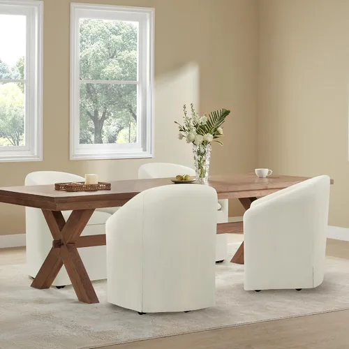 Miniatura 9 de KISLOT Sillas de comedor tapizadas con ruedas, funda lavable, sillas de comedor modernas con respaldo de barril y reposabrazos dobles para cocina