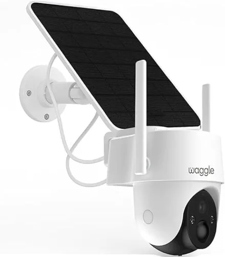 Waggle Cámara de seguridad celular inalámbrica 4G LTE para exteriores, vista en vivo de 360°, visión nocturna a color 2K, sensor de movimiento PIR,