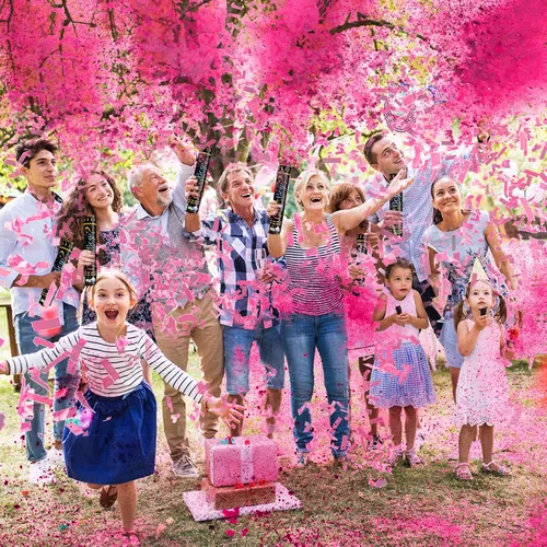 Miniatura 2 de BabyBreeze Cañones de polvo de confeti para revelación de género biodegradables, bebé niño azul, bebé niña rosa, revelación de género, ¿será niño