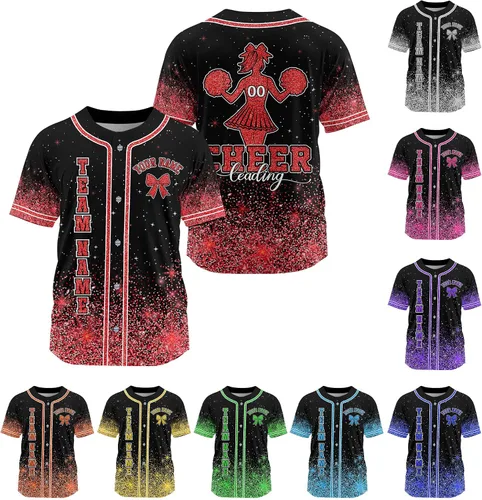 Miniatura 15 de Camiseta de béisbol de uniforme de animadora personalizada, camiseta de animadora para niñas, mujeres, jóvenes, niños, camiseta con purpurina