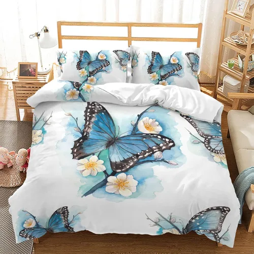 CVHOUSE Funda de edredón de mariposa tamaño individual, juego de ropa de cama de acuarela azul, edredón de mariposa para niñas, niños y a6