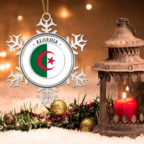Miniatura 3 de Bandera de Argelia, adorno de Navidad para niños, bandera nacional, silueta de Argelia, decoración de Navidad, copo de nieve, adorno de metal