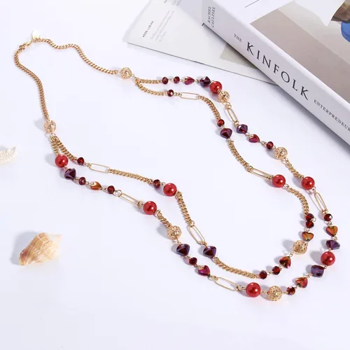 Miniatura 4 de Bocar Collar de cuentas, collar de cadena de eslabones largos de 2 capas, cuentas de cristal para mujer, gargantilla, regalo de joyería