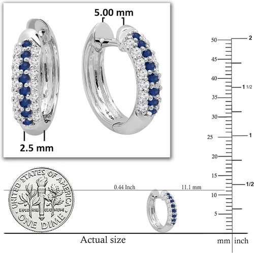 Miniatura 3 de Dazzlingrock Collection Round Gemstone & White Diamond Pave Set Hinged Post Huggies Hoop Earrings for Her in Gold