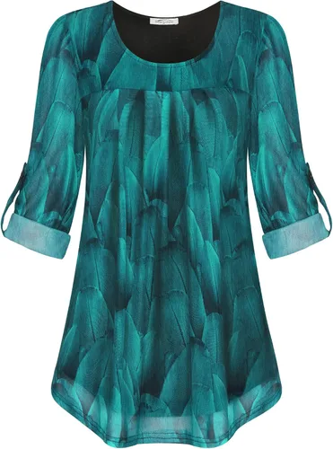 Miniatura 3 de SeSe Code Blusas de malla de manga 34 enrollada para mujer, plisadas, elásticas, blusas fluidas