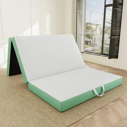 Miniatura 14 de ROXGOX Colchón Plegable Triple de Espuma Viscoelástica, Cama de Piso Portátil Individual de 4 Pulgadas, Colchoneta Plegable con Funda Lavable, Asa