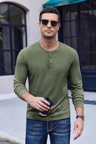 Miniatura 8 de COOFANDY Camiseta Henley de Manga Larga para Hombre Camisas Pullover Casuales Ligeras Camisetas Básicas Suaves Elásticas Tops de Otoño