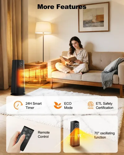 Miniatura 6 de Calentador de espacio para uso en interiores, calentador de cerámica de calentamiento rápido de 1500 W con termostato, calentador de escritorio