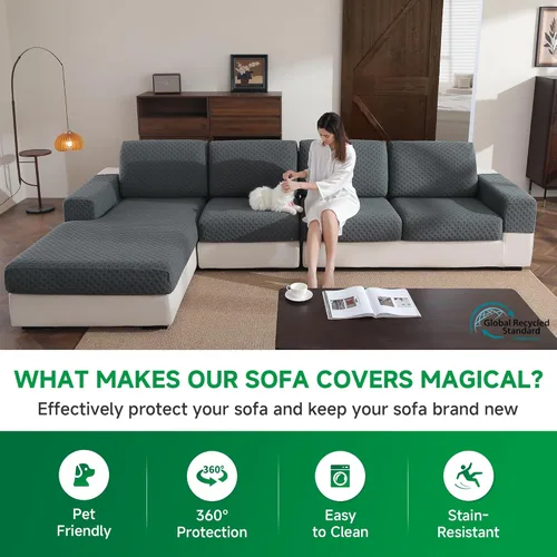 Miniatura 5 de OHSIO Funda para sofá, funda elástica para sofá, funda de cojín de asiento suave, lavable, funda de sofá modular en forma de L, resistente al Gris