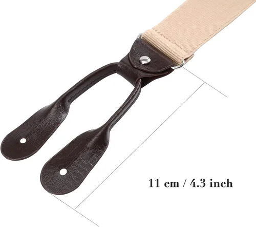 Miniatura 28 de AWAYTR Tirantes de botón marrón para hombre, tirantes elásticos ajustables en forma de Y