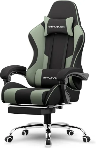 Miniatura 14 de GTPLAYER Silla para videojuegos, silla de computadora con reposapiés y soporte lumbar, silla de juego ajustable en altura con asiento giratorio