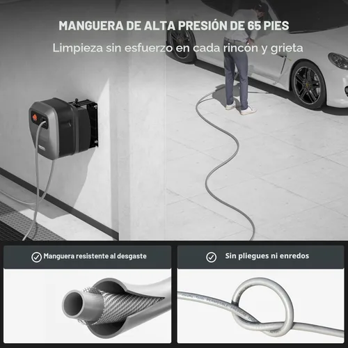 Miniatura 5 de Giraffe Tools Grandfalls - Lavadora a presión retráctil G20, 2500 PSI 2.2 GPM, lavadora a presión montada en la pared de 180°, retracción automática
