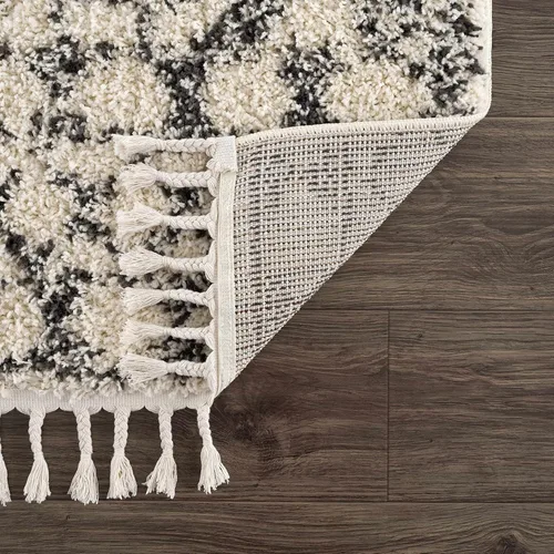Miniatura 23 de Hauteloom, Duncans - Alfombra de estilo granja de pelo mullido para sala y dormitorio, con borlas - Beige, carbón, gris - 2 pies 7 pulgadas x 7 pies