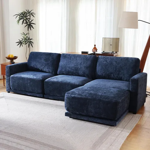 Miniatura 33 de Sofá modular de 79 pulgadas para sala de estar pequeña, sofá moderno en forma de L con otomana, juego de sofá de felpilla de 3 piezas para muebles