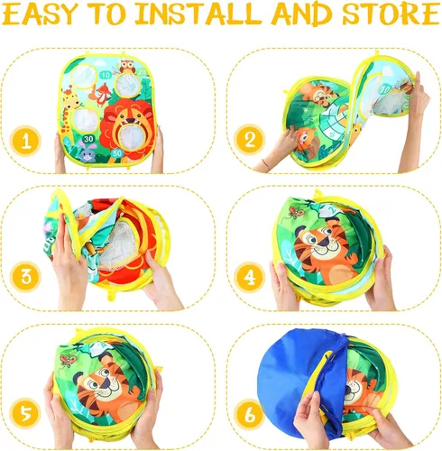 Miniatura 4 de Yunsailing Juego de 63 piezas de juegos de carnaval al aire libre para niños, incluye bolsa de frijoles de animales, conos de plástico, anillo