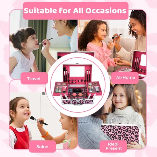 Miniatura 7 de Anpro Kit de maquillaje plegable doble todo en uno Leopord con estuche, juego de maquillaje profesional para adolescentes, kit completo de inicio