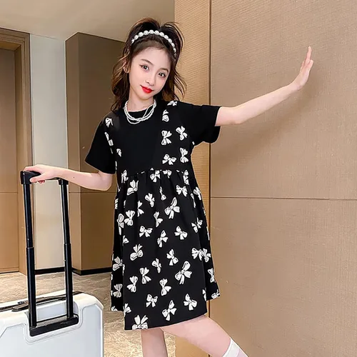 Miniatura 2 de VEFSU Toddler Girl's Print Ruffle Trim Round Neck Puff Sleeve Flared A Line Dress Toddler Sleeveless Flower Girl Flowers