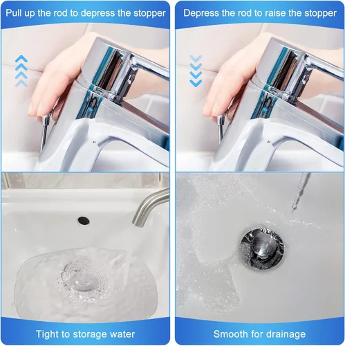 Miniatura 4 de Enhon Tapones desplegables de 2 agujeros, tapón cromado para fregadero de baño que se adapta a la mayoría de diseños de drenaje emergente, 4-1/2