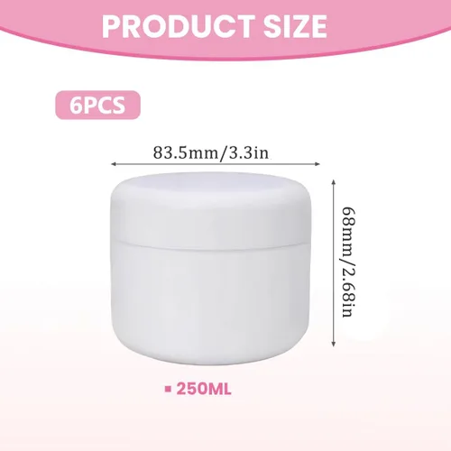 Miniatura 2 de Tarro de plástico blanco de 8 onzas (8.82 oz) con tapa de cúpula recargable, tarros cosméticos de maquillaje, crema facial vacía, bálsamo labial