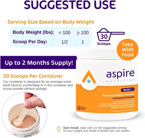 Miniatura 4 de Multivitamínico avanzado Aspire Multi+™ para niños, hombres y mujeres (polvo sin sabor)
