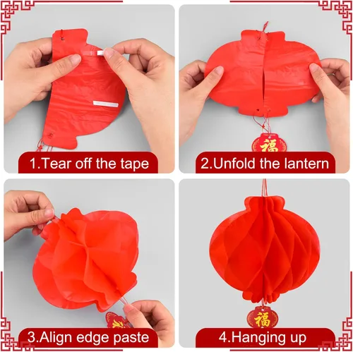 Miniatura 4 de Mototo Kit de 30 faroles de papel chinos japoneses, 12 pulgadas, flor de cerezo japonés, farol de papel chino japonés con flor de cerezo rojo