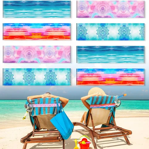 Miniatura 9 de Boao 8 Piezas Bandas de Toalla Grandes para Sillas de Playa 15.75" x 1.97" Bandas de Toalla para Sillas de Crucero Clips Elásticos a Prueba