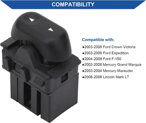 Miniatura 4 de Obaee Botón de interruptor de elevalunas eléctrico delantero y trasero del lado del pasajero compatible con Ford Crown Victoria F150 Expedition