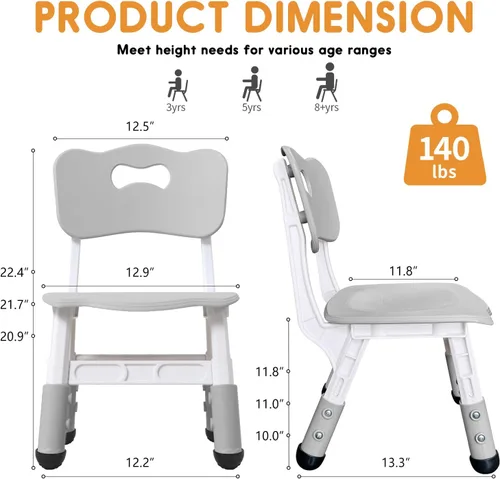 Miniatura 2 de Silla para niños de altura ajustable, sillas para niños de 2 a 8 años con fundas para pies para el hogar, aula, jardín de infantes y lugares