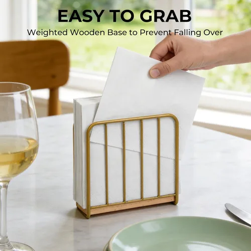 Miniatura 2 de Servilletero moderno de granja para mesa, base de madera maciza pesada con diseño de metal, dispensador vertical de servilletas para encimera