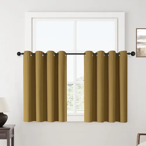 Miniatura 73 de ChrisDowa Cortinas 100% Opacas de Abedul Sólido de 45 Pulgadas de Largo, 2 Paneles para Dormitorio y Sala de Estar, Estilo Granja Oscurecedoras