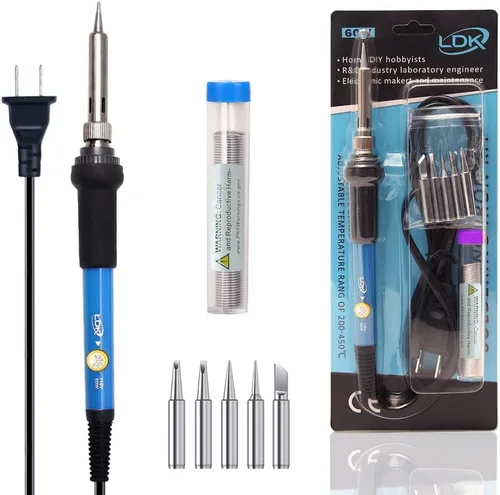 Kit de soldar LDK de 60W, 110V, con temperatura ajustable, pistola de soldar eléctrica, herramienta de soldar, 5 piezas de puntas de repuesto y 60w