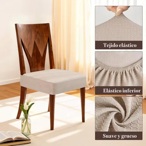 Miniatura 4 de Songrey Juego de 4 fundas de asiento impermeables para sillas de comedor, sin fundas para sillas traseras, elásticas, extraíbles y lavables