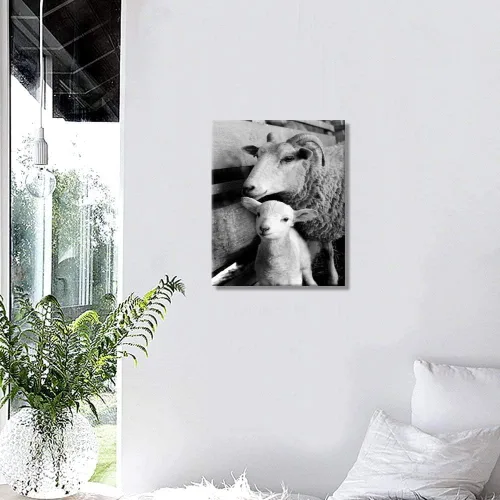Miniatura 3 de IXMAH - Lienzo decorativo para pared, diseño de animales en blanco y negro, bonito cordero, ovejas, póster de granja para decoración del hogar