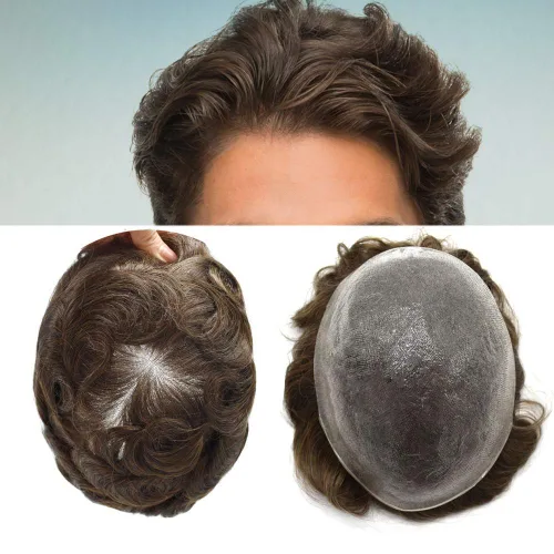 Miniatura 20 de Toupee Hair for Men Hair Piece 0.002 in Ultra Thin Skin Mens Toupee Sistema de reemplazo de cabello humano para hombres, prótesis capilar