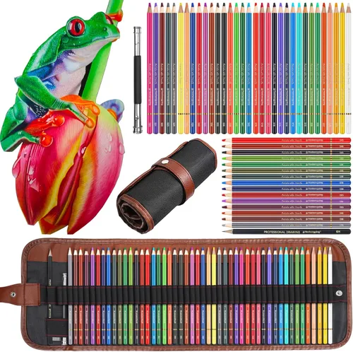 Heshengping Juego de 48 lápices de colores para dibujo y bocetos para libros para colorear, kit de dibujo, suministros de arte con estuche de lona