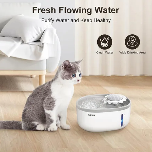 Miniatura 2 de NPET fuente de agua para gatos con ventana de nivel de agua visible, gris y blanco, fuente de agua automática para mascotas de 2 l/67 oz con bomba