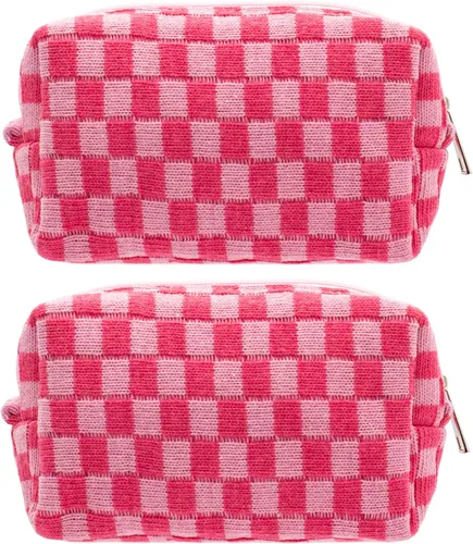 Miniatura 15 de PAZIMIIK Bolsa de Maquillaje a Cuadros para Bolso Portátil con Cremallera, Estuche Pequeño de Cosméticos para Accesorios de Viaje, Azul Ártico