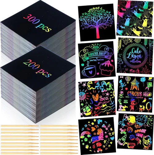 Miniatura 7 de Lenwen Tarjetas para rascar, almohadillas para rascar con 20 lápices de bambú para adultos, kits de manualidades de papel, suministros de regalos