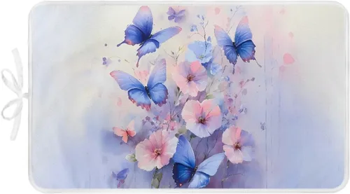 Miniatura 29 de Tabla de planchar portátil, plegable, resistente al calor, tabla de planchar de tamaño completo para lavadora y secadora, flor blanca azul