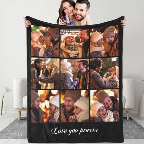 Manta personalizada con texto fotográfico: manta personalizada de 9 imágenes, cumpleaños, aniversario, boda, Navidad, regalos para parejas, manta de