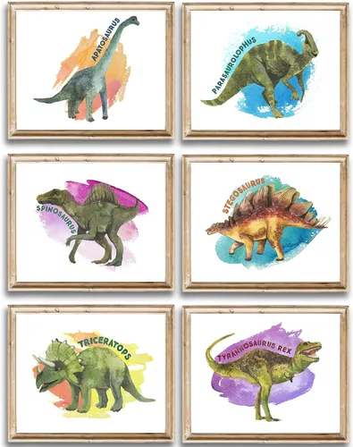 Miniatura 25 de DREAM BIG PRINTABLES Impresiones artísticas de acuarela de dinosaurios (juego de 4) – sin marco – 8 x 10 s El juego incluye tiranosaurio Rex