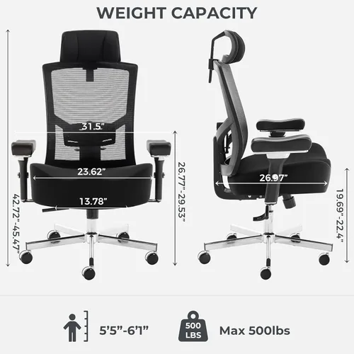 Miniatura 2 de Big and Tall Office Chair 700lbs with Ergonomic W Wide Thick Seat Cushion, Oversized Mesh Desk Chair with Adjustable Lumbar for Heavy People
