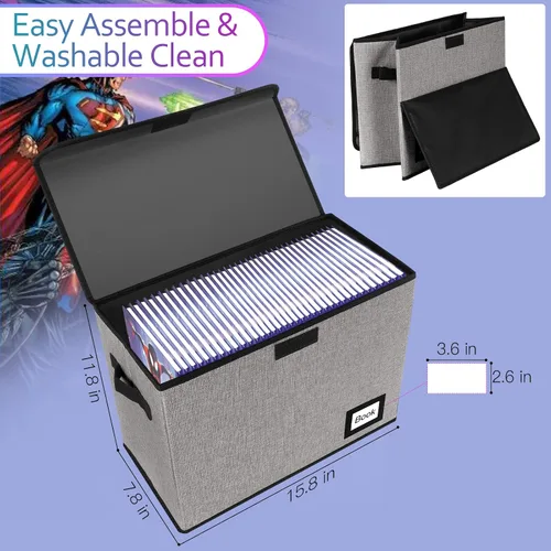 Miniatura 4 de Paquete de 2 cajas de almacenamiento para cómics, organizador protector, 15.8 x 7.8 x 11.8 pulgadas, caja corta plegable, con capacidad para 160-180