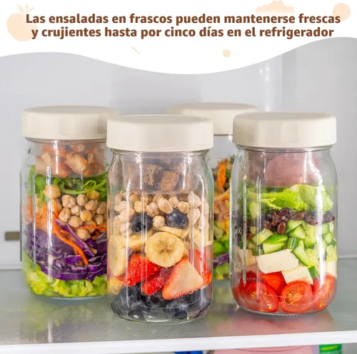 Miniatura 6 de SOLIGT Paquete de 4 tarros de ensalada de vidrio con tapas para preparación de comidas, recipiente hermético para almuerzo, dos pequeñas cajas