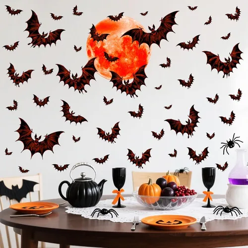 Miniatura 10 de Halloween Moon Wall Sticker Black Bat Wall Stickers Vinyl Crow Bird Tree Branch Wall Decals Removable Halloween Moon Bat Wall Decals Bats Window