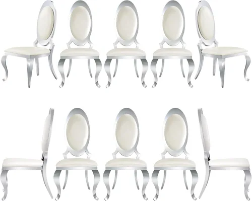 Miniatura 15 de ACEDÉCOR Sillas de comedor blancas y doradas, modernas sillas de piel sintética blanca, magnífica silla ovalada con respaldo de acero inoxidable