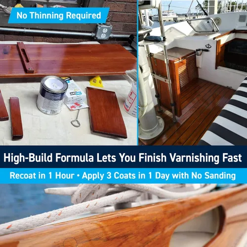 Miniatura 4 de TotalBoat Gleam Marine Spar Barniz, Acabado de Poliuretano Brillante y Satinado para Madera, Barcos y Muebles de Exterior (Pinta Brillante)
