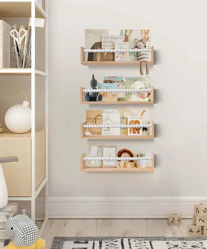Miniatura 6 de Juego de 4 estantes flotantes blancos para pared para habitación de niños, estantería infantil (juego de 4 blanco)