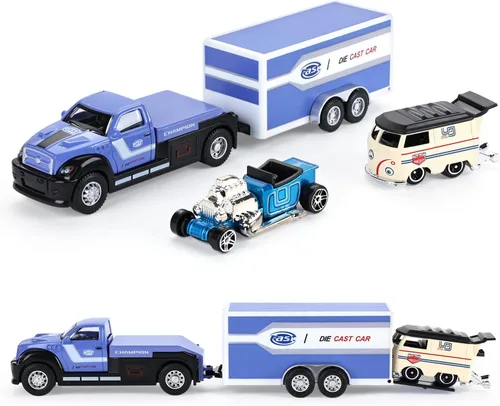 Miniatura 2 de haomsj Juguetes de coche para niños, 9 piezas, camión de remolque de juguete y vehículo de transporte urbano, camión de transporte con autos